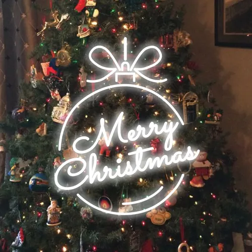 Merry Christmas Circle Text Neon Sign - Webcam Covers Now