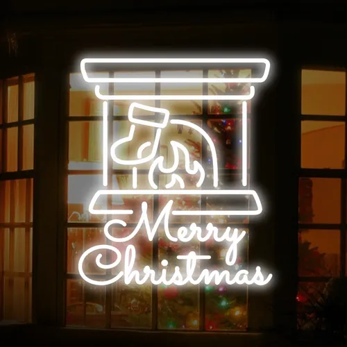 Merry Christmas Chimney Neon Sign - Webcam Covers Now