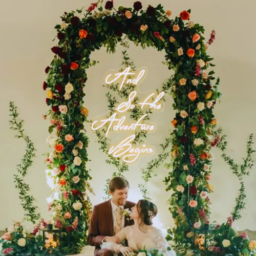 And So The Adventure Begins Wedding Neon Sign - Webcam Covers Now