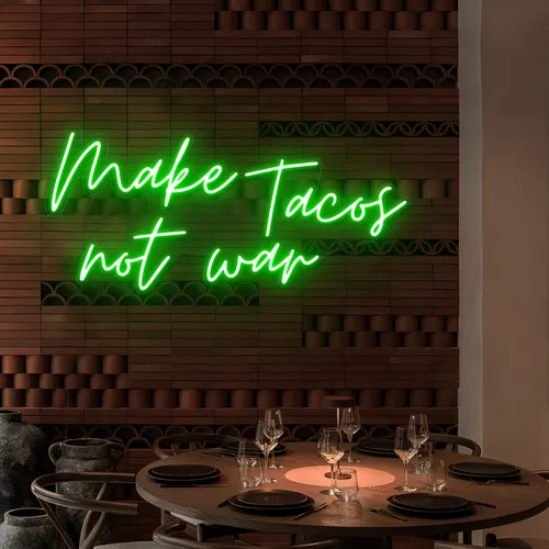 Yummy "Make Tacos Not War" Neon Sign - Webcam Covers Now
