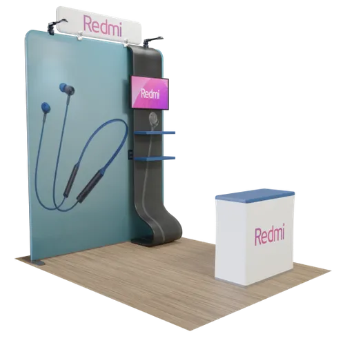 Custom Media Display with TV Stand Tension Fabric 8' x 8' - Webcam Covers Now