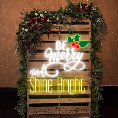 Be Merry & Shine Bright Neon Sign - Webcam Covers Now