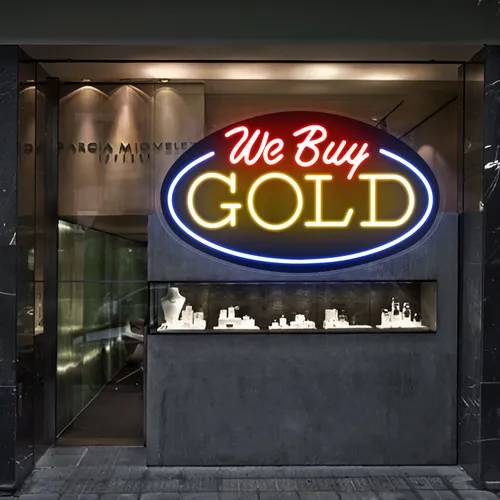 We Buy Gold Neon Sign - Webcam Covers Now
