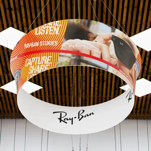 Custom Tapered Circle Personalized Trade Show Hanging Signs - Webcam Covers Now