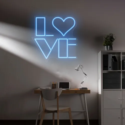 Love Blue Neon Sign - Webcam Covers Now