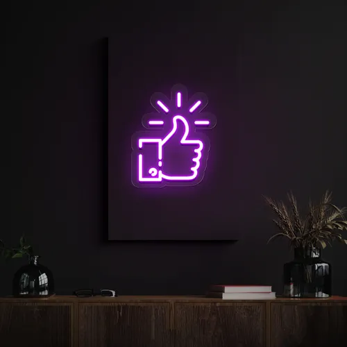 Purple Thumbs Up Neon Sign - Webcam Covers Now