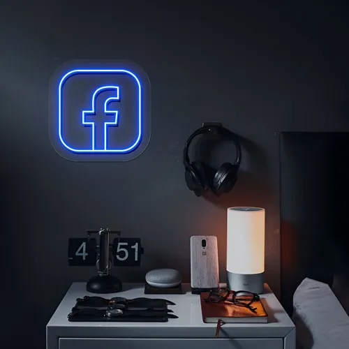 Facebook Logo Neon Sign - Webcam Covers Now