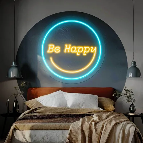 Be Happy Neon Sign - Webcam Covers Now