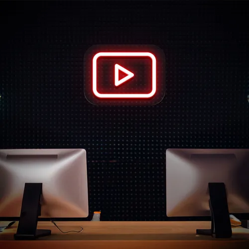 Youtube Play Button Neon Sign - Webcam Covers Now