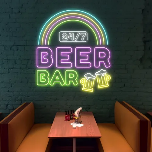24/7 Rainbow Beer Bar Neon Sign - Webcam Covers Now
