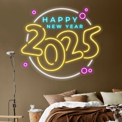 Colorful New Year Neon Sign - Webcam Covers Now
