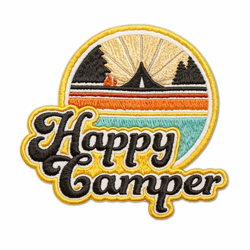 Round Happy Camper Iron On Patch - Webcam Covers Now