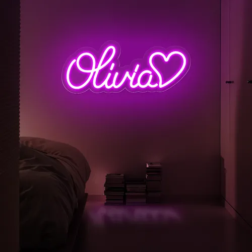 Olivia with Heart Neon Sign - Webcam Covers Now