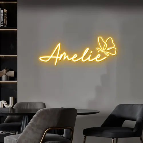 Amelie with Butterfly Neon Sign - Webcam Covers Now