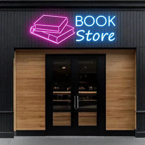 Glowing Book Store Neon Sign - Webcam Covers Now