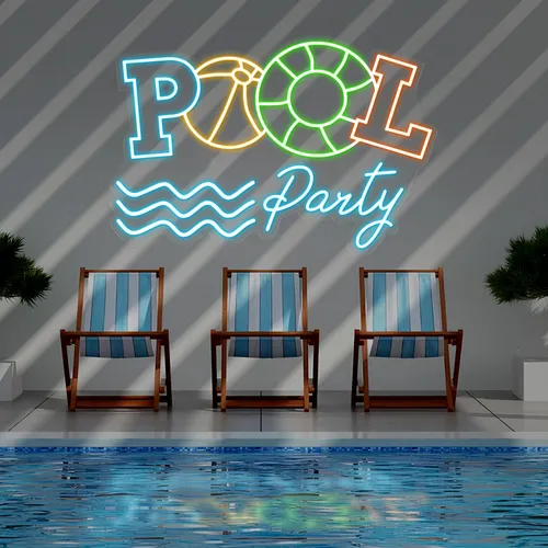 Fun Summer Pool Party Neon Sign - Webcam Covers Now