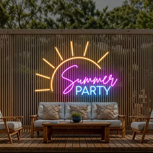 Cool Summer Party Neon Sign - Webcam Covers Now
