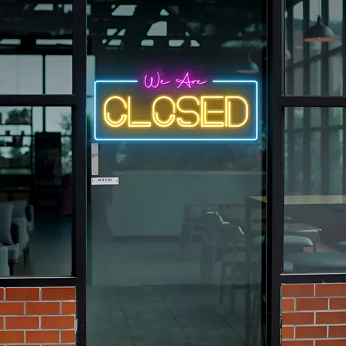 We Are Closed Neon Sign - Webcam Covers Now