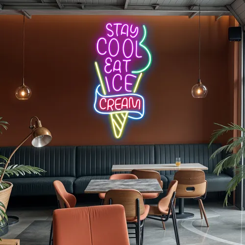 Stay Cool n Eat Ice Cream Neon Sign - Webcam Covers Now