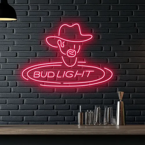 Cowboy Bud Light Neon Sign - Webcam Covers Now