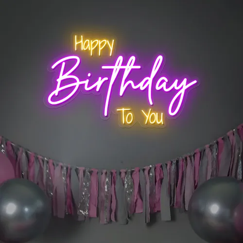 Bright Happy Birthday Neon Sign - Webcam Covers Now