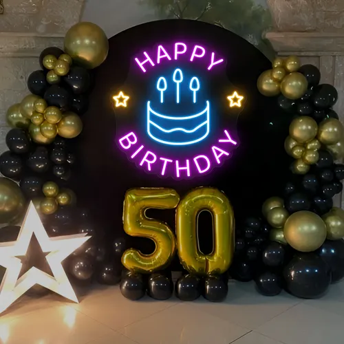 Blissful Happy Birthday Neon Sign - Webcam Covers Now