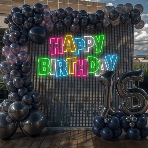 Colorful Happy Birthday Neon Sign - Webcam Covers Now