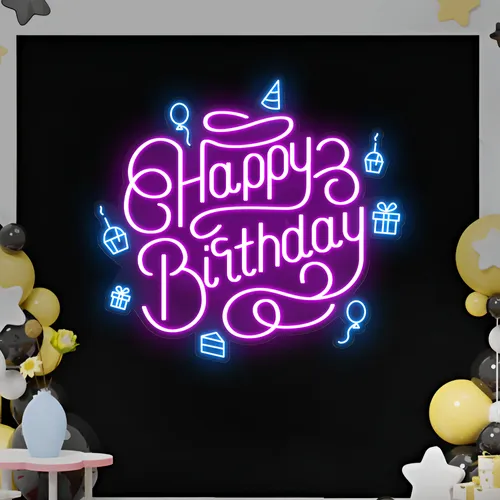 Happy Birthday Vibes Neon Sign - Webcam Covers Now