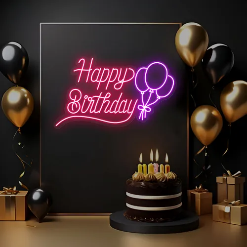 Happy Birthday Glow Neon Sign - Webcam Covers Now