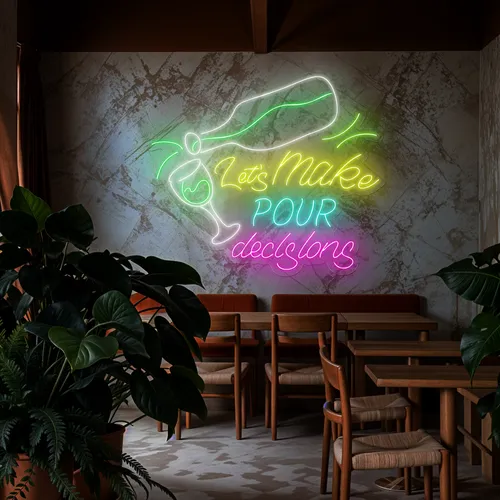 Cool "Let's Make Pour Decisions" Neon Sign - Webcam Covers Now