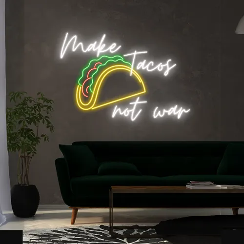 Delicious "Make Tacos Not War" Neon Sign - Webcam Covers Now