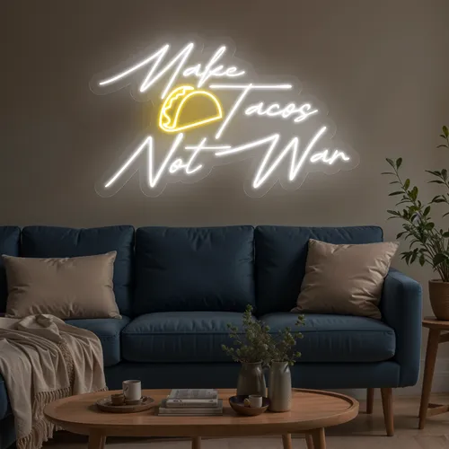 Appetizing "Make Tacos Not War" Neon Sign - Webcam Covers Now