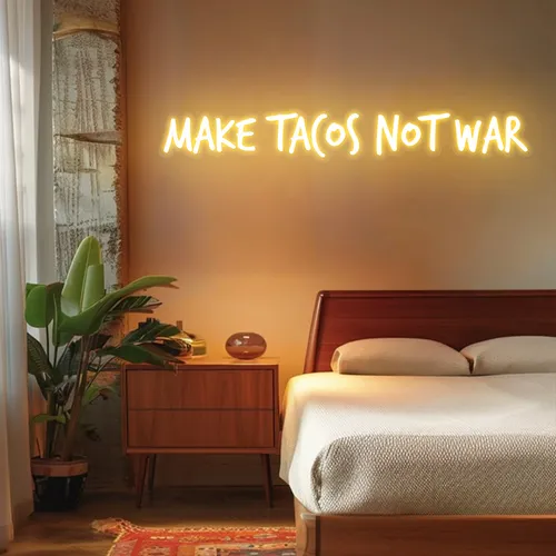 Zesty "Make Tacos Not War" Neon Sign - Webcam Covers Now