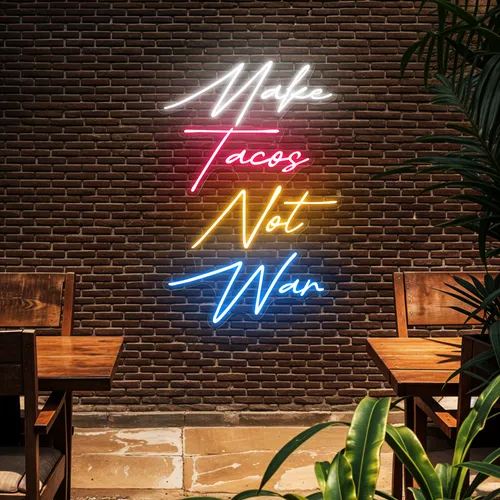 Flavorful "Make Tacos Not War" Neon Sign - Webcam Covers Now