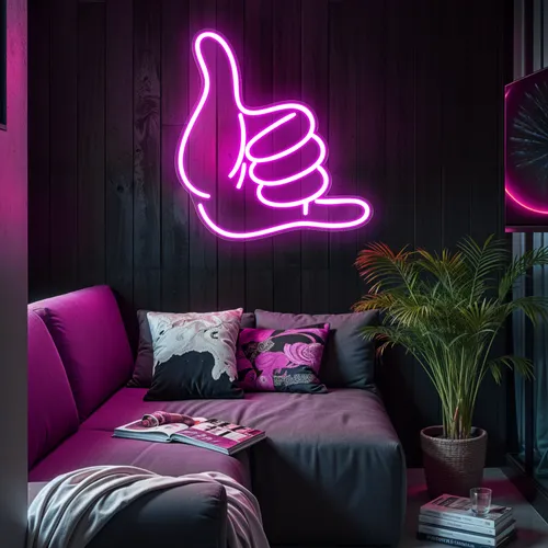 Pink Shaka Hand Neon Sign - Webcam Covers Now