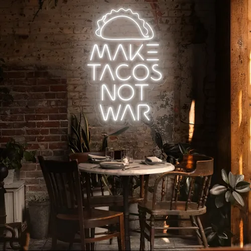 Tasty "Make Tacos Not War" Neon Sign - Webcam Covers Now