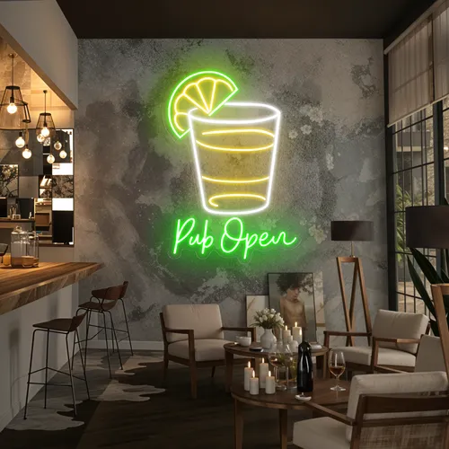 Pub Open Sip Glass Neon Sign - Webcam Covers Now
