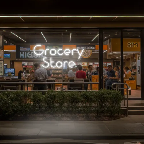 Grocery Store Window Neon Sign - Webcam Covers Now