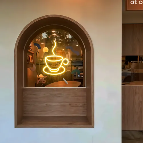 Coffee Cup Window Neon Sign - Webcam Covers Now