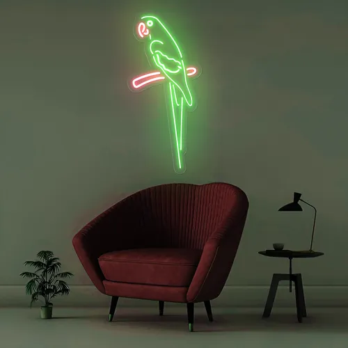 Green Parrot Vertical Neon Sign - Webcam Covers Now