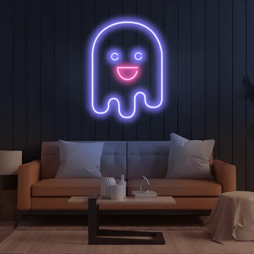 Ghost Cartoon Vertical Neon Sign - Webcam Covers Now