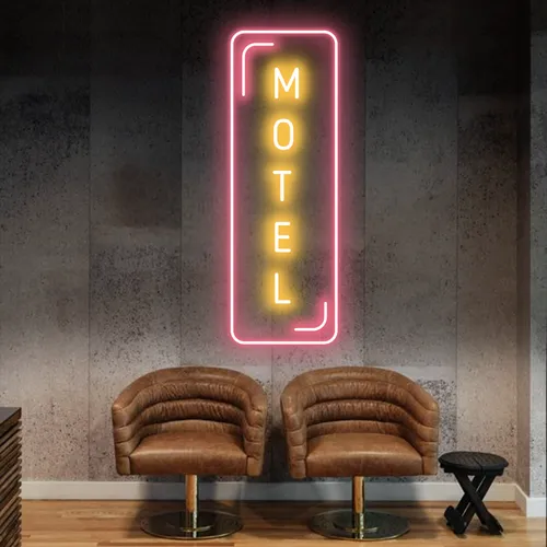 Motel Vertical Neon Sign - Webcam Covers Now