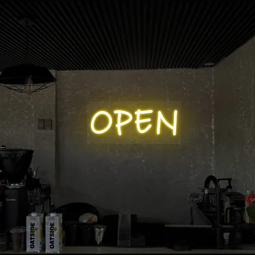 Open Neon Sign (small handwritten style) - Webcam Covers Now