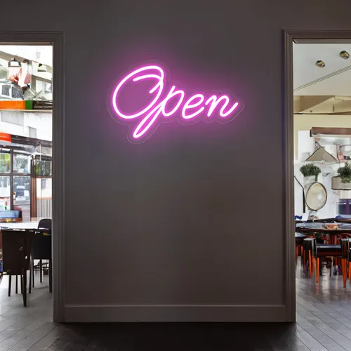 Open Script Neon Sign - Webcam Covers Now