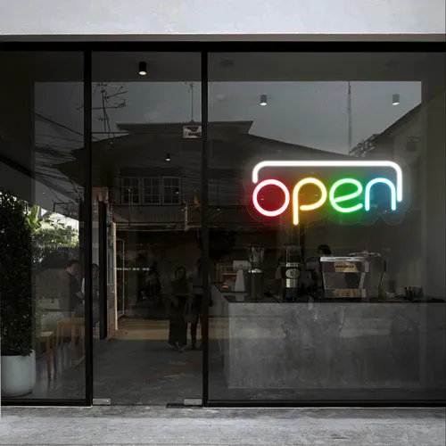 Open Multicolor Neon Sign - Webcam Covers Now