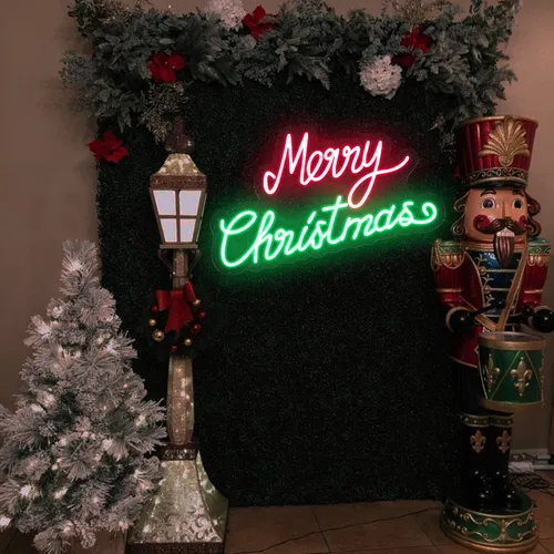 Merry Christmas Script Neon Sign - Webcam Covers Now