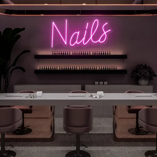 Nails Script Neon Sign - Webcam Covers Now