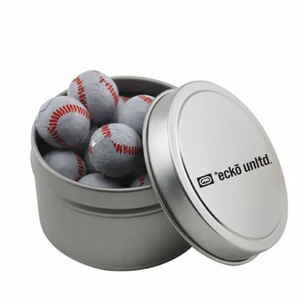 Round Tin with Chocolate Baseballs - SBF3100 - Webcam Covers Now