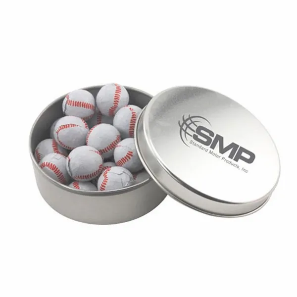 Round Tin with Chocolate Baseballs - SBF3000 - Webcam Covers Now