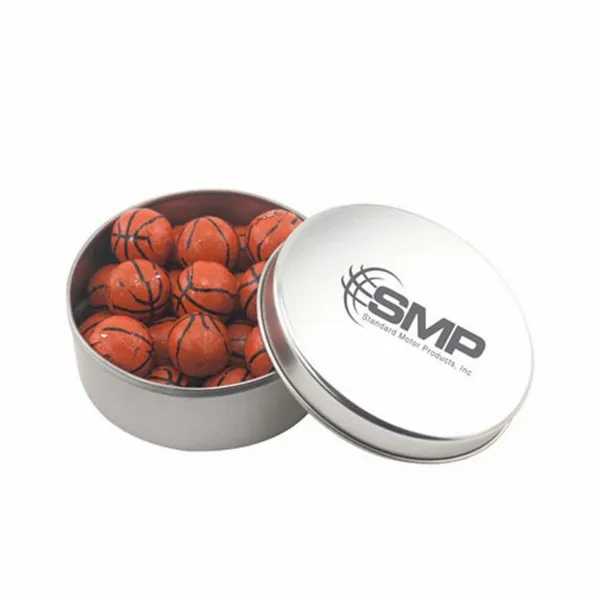 Round Tin with Chocolate Basketballs - SBF3000 - Webcam Covers Now